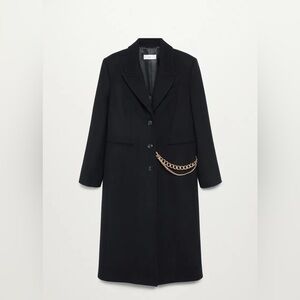 Mango Black Wool Coat with chain detail S